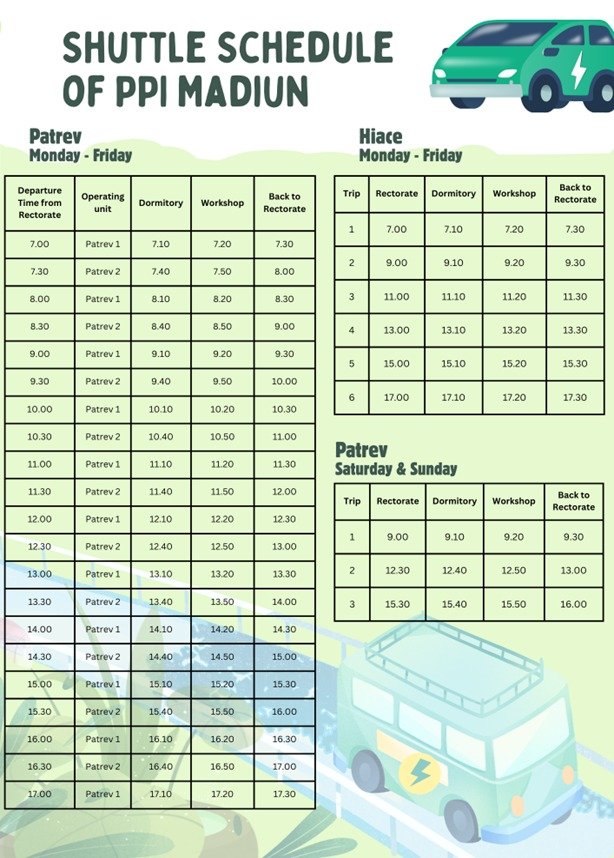 Shuttle schedule of PPI Madiun