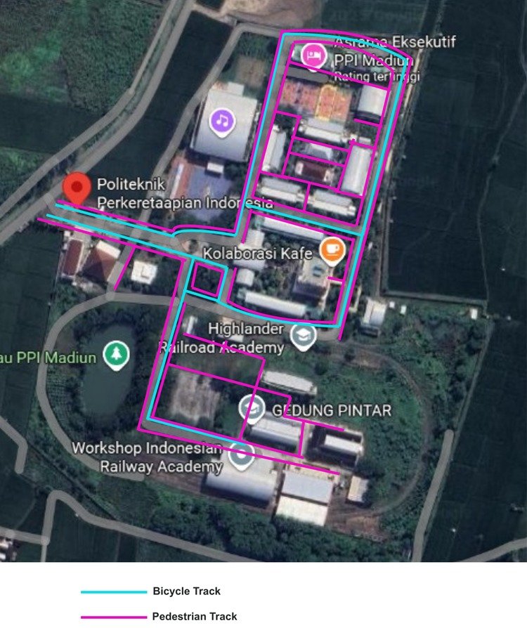 Pedestrian path and bicycle track at Indonesian Railway Polytechnic